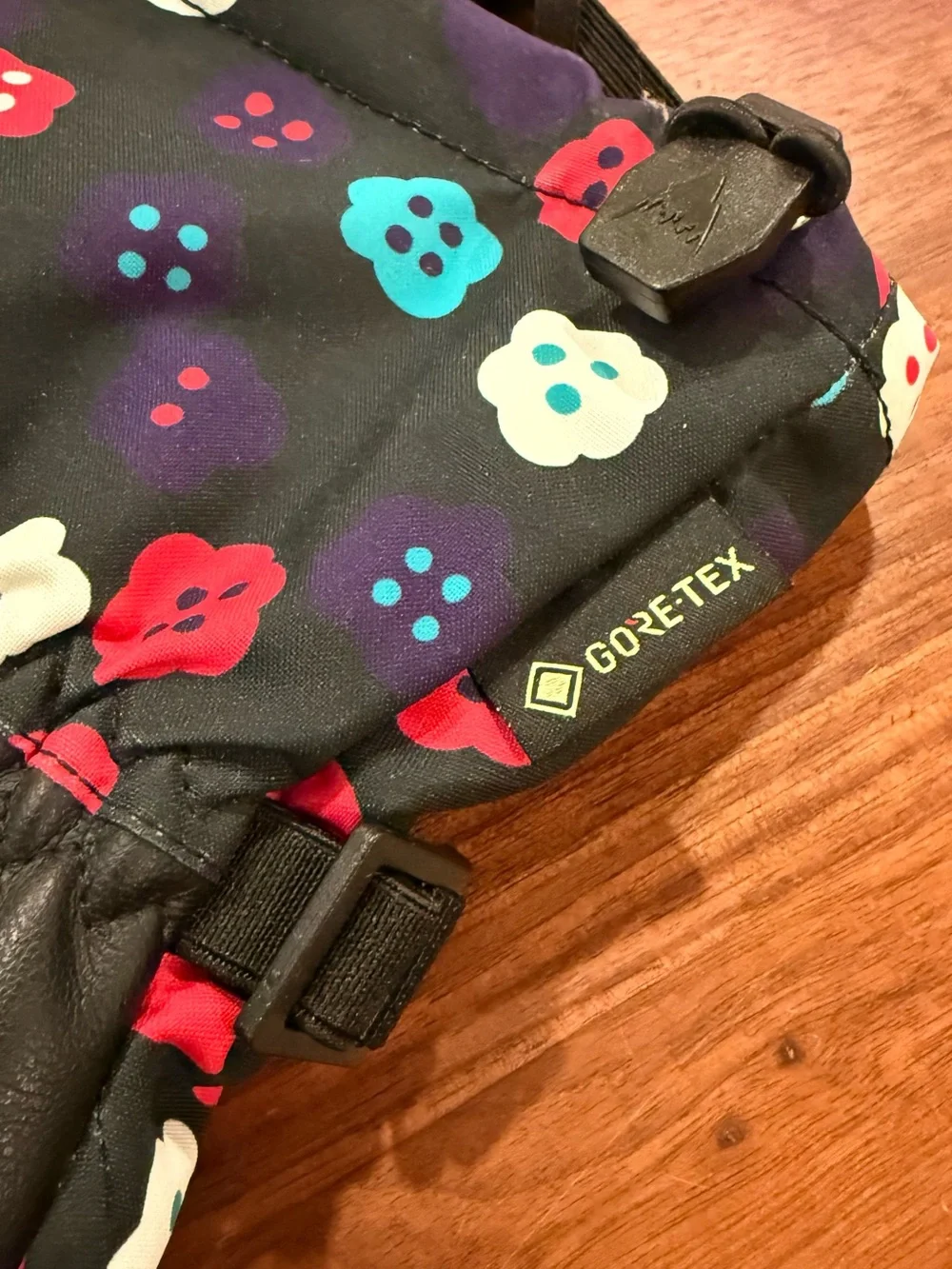 Burton Kids Black Mittens with Blue, Pink & Purple Floral Print